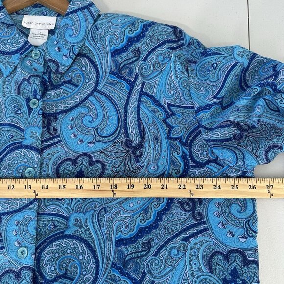 Susan Graver Button up Shirt Blue Paisley 1X Preppy - Picture 7 of 9
